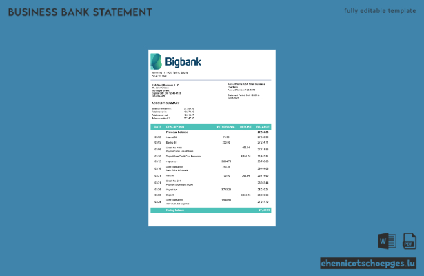 Beispiel eines Kontoauszugs einer Großbank (Word- und PDF-Datei)